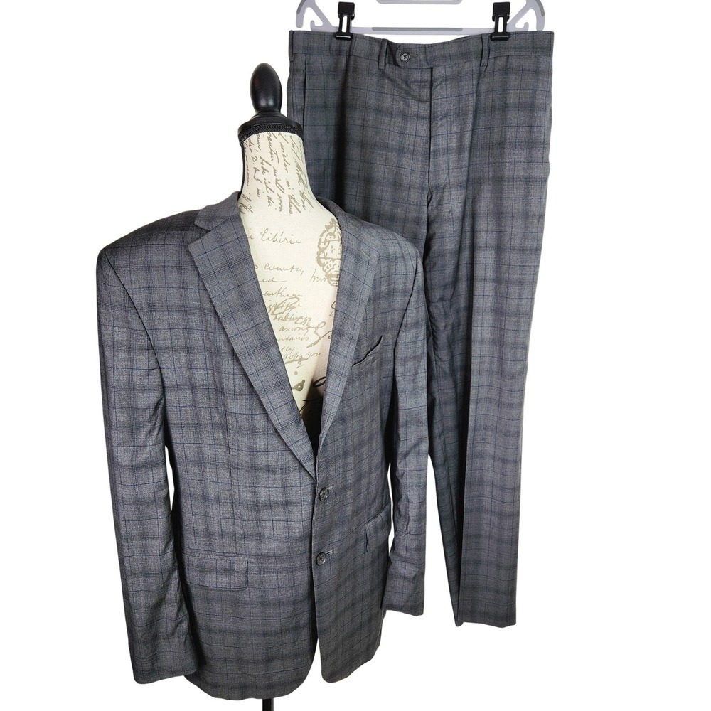 JACK VICTOR Suit Mens 42R 36x32 Gray Plaid Wool 2 Piece Verona-CT Canada